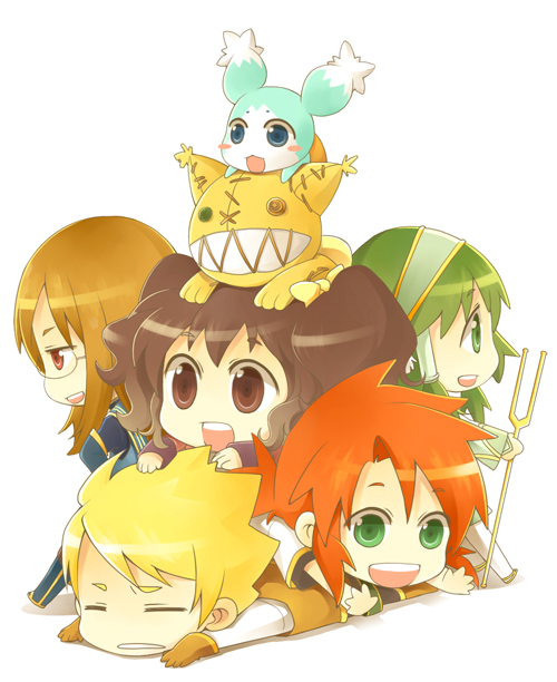 luke fon fabre, anise tatlin, jade curtiss, tokunaga, mieu, and 2 more (tales of and 1 more) drawn by ninjin_(charat7)