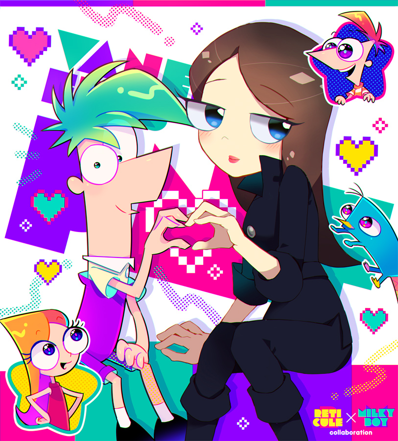 perry the platypus, phineas flynn, candace flynn, ferb fletcher, and vanessa doofenshmirtz (phineas and ferb) drawn by otoe_(milkyboy_inc.)