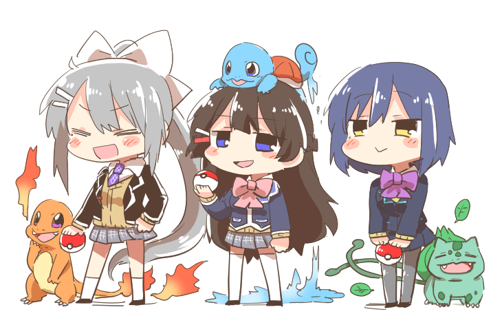 tsukino mito, higuchi kaede, bulbasaur, squirtle, charmander, and 1 more (pokemon and 1 more) drawn by rebecca_(keinelove)