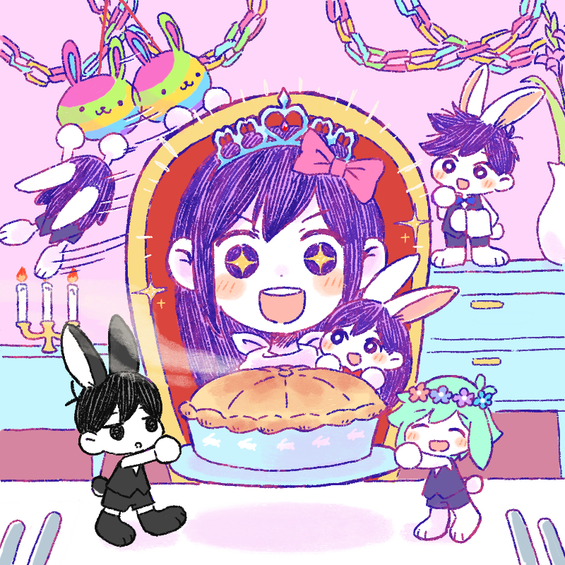 omori, basil, aubrey, mari, kel, and 1 more (omori) drawn by sun_iiinu
