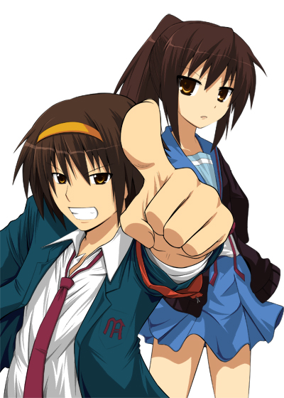 kyonko and suzumiya haruhiko (suzumiya haruhi no yuuutsu) drawn by chipa_(arutana)