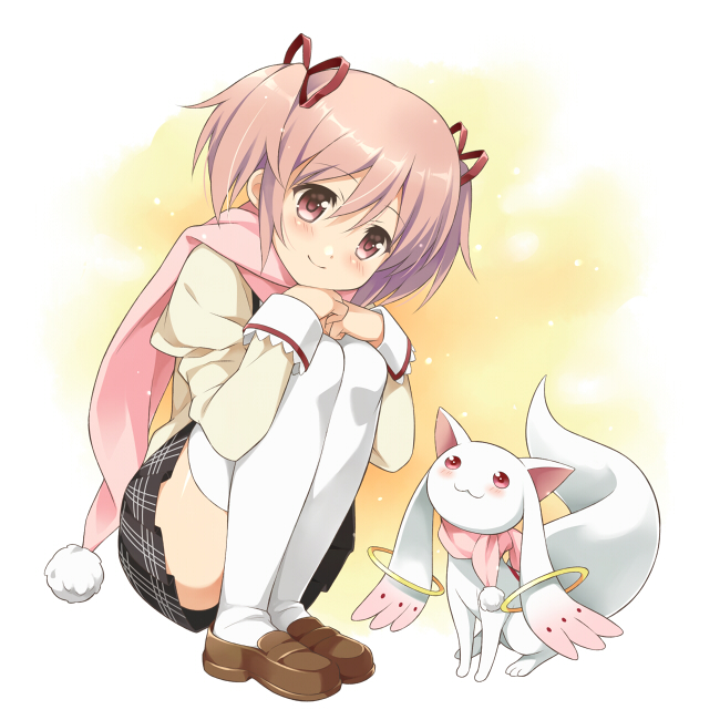 kaname madoka and kyubey (mahou shoujo madoka magica) drawn by nagijin