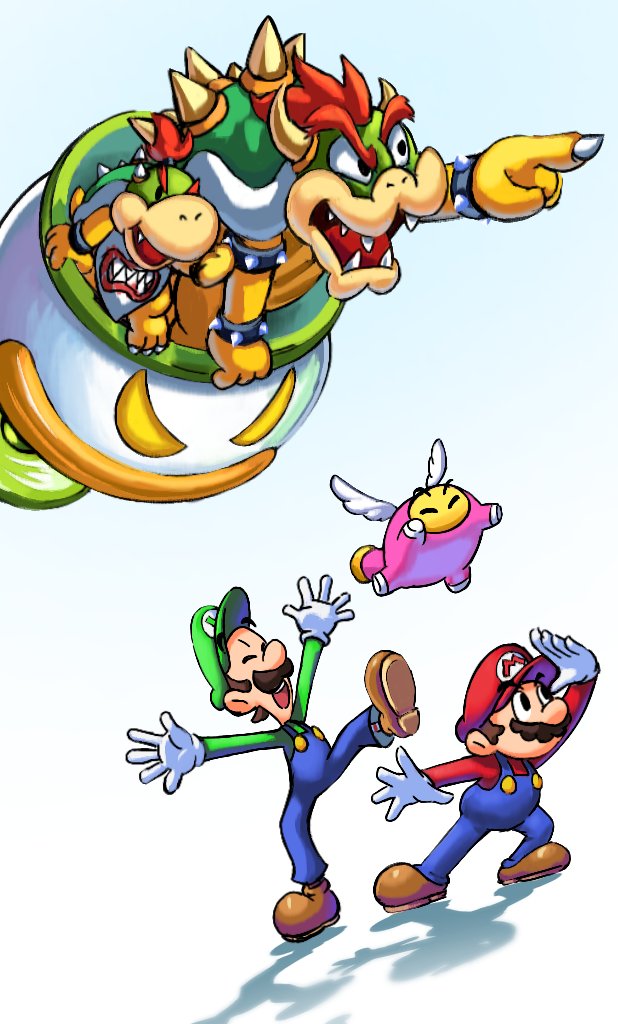 mario, luigi, bowser, bowser jr., and snoutlet (mario) drawn by maribou_(supermaribou)