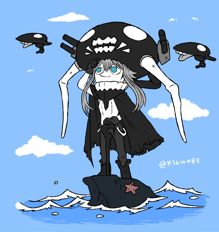 wo-class aircraft carrier, enemy aircraft, and snufkin (kantai collection and 1 more) drawn by k-suwabe