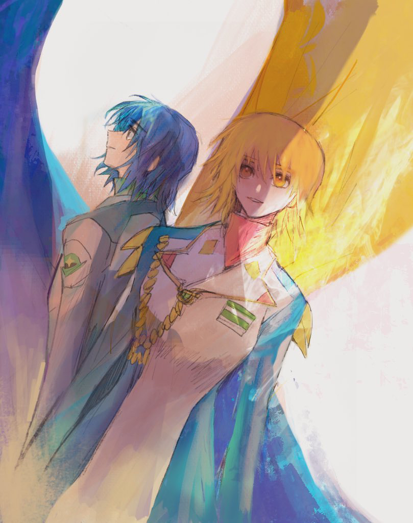 cagalli yula athha and athrun zala (gundam and 1 more) drawn by she_(morianosu)