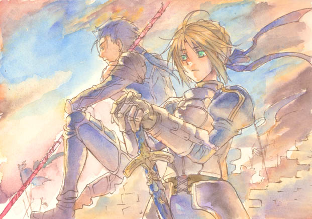 artoria pendragon, saber, and cu chulainn (fate and 1 more)
