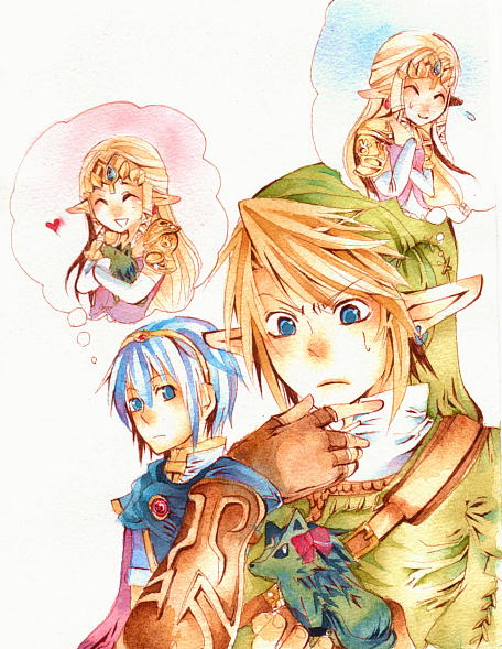 link, princess zelda, marth, and wolf link (fire emblem and 4 more) drawn by vient