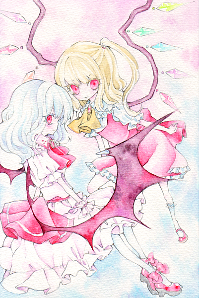 remilia scarlet and flandre scarlet (touhou) drawn by miri_(tobira_no_mukou)