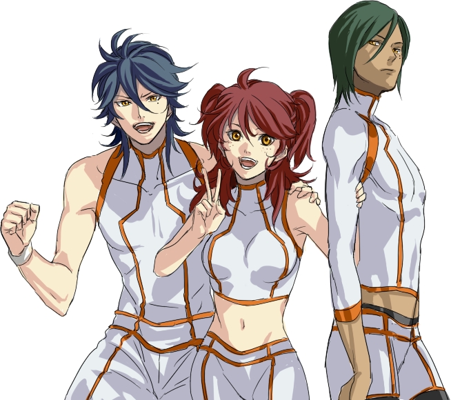 nena trinity, michael trinity, and johann trinity (gundam and 1 more) drawn by sakatsuki
