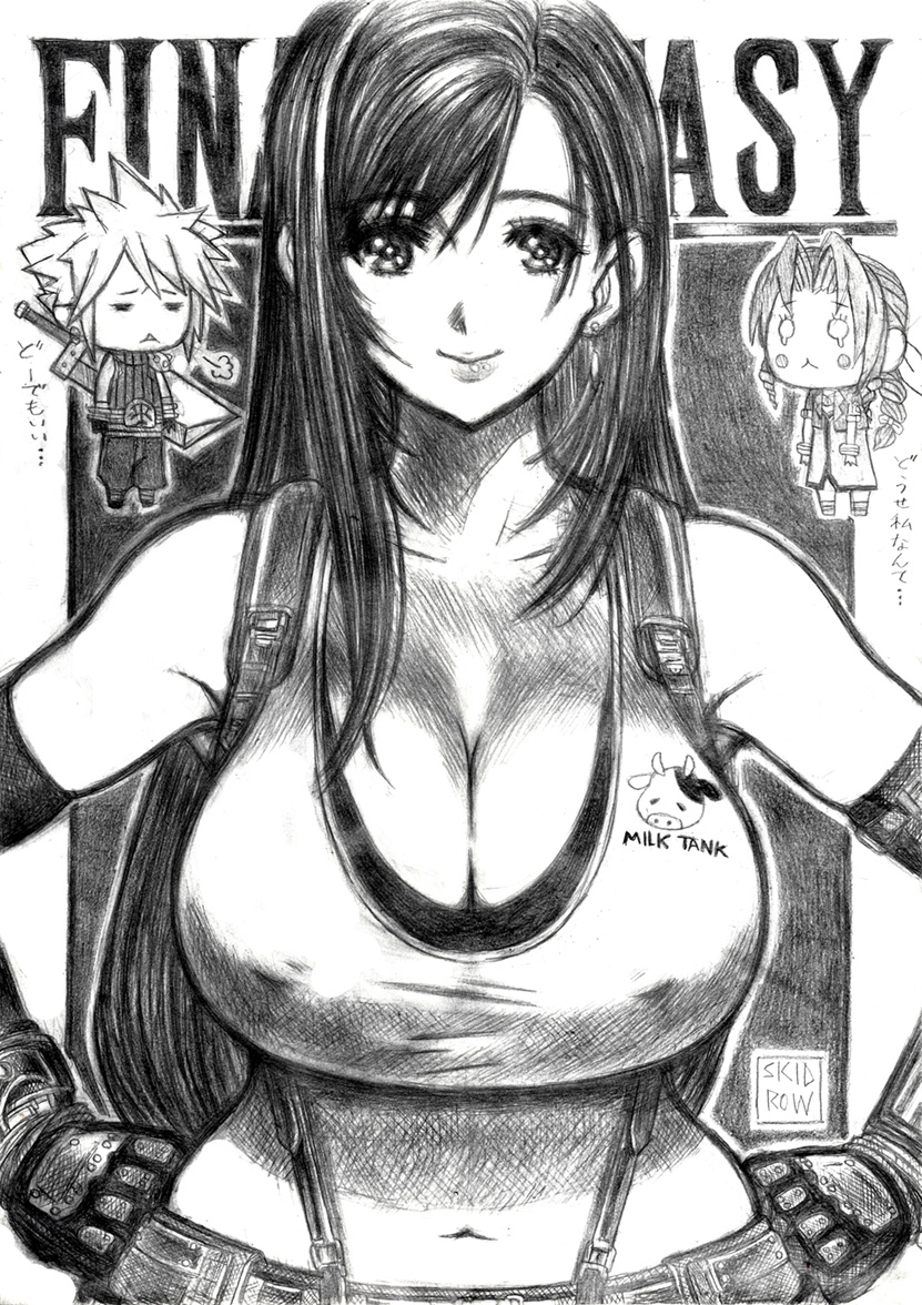 tifa lockhart, cloud strife, and aerith gainsborough (final fantasy and 1 more) drawn by skidrow