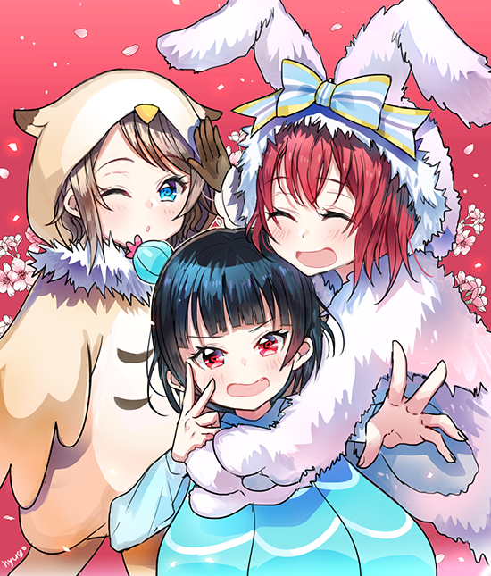 watanabe you, tsushima yoshiko, and kurosawa ruby (love live! and 1 more) drawn by hyugo