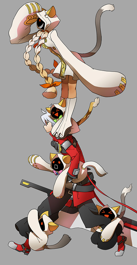 ragna the bloodedge, taokaka, and kaka kittens (blazblue) drawn by hesocha