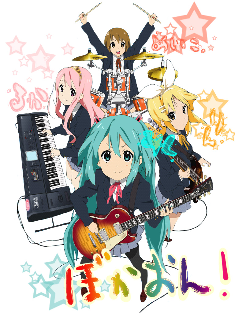 hatsune miku, kagamine rin, megurine luka, akiyama mio, hirasawa yui, and 3 more (vocaloid and 2 more) drawn by 699