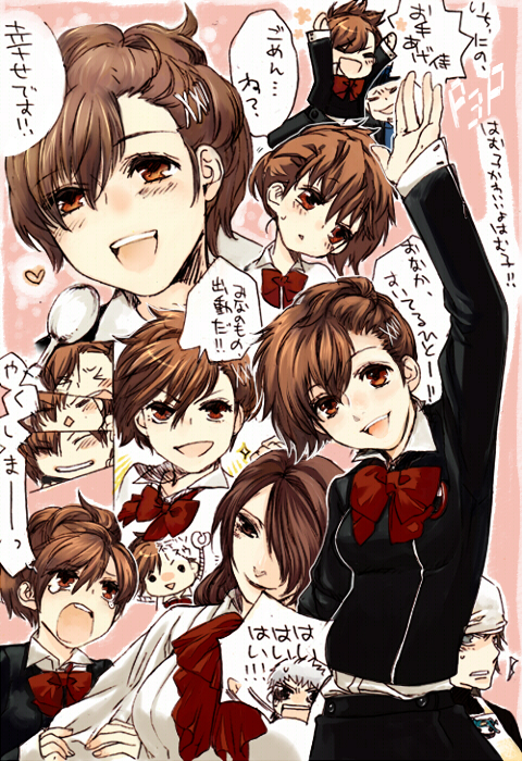 shiomi kotone, kirijou mitsuru, sanada akihiko, aragaki shinjirou, and iori junpei (persona and 2 more) drawn by no_ren