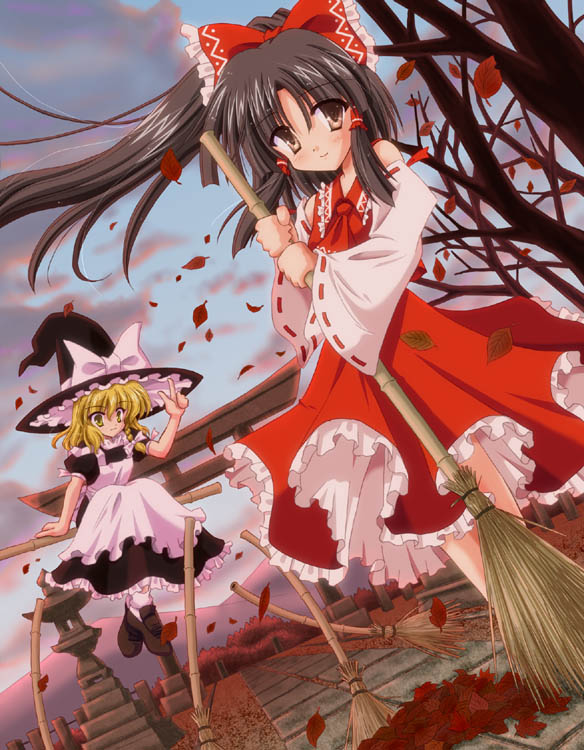 hakurei reimu and kirisame marisa (touhou) drawn by yamu_(reverse_noise)