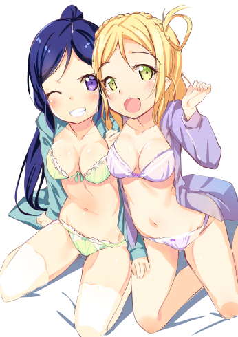 matsuura kanan and ohara mari (love live! and 1 more) drawn by kurozu