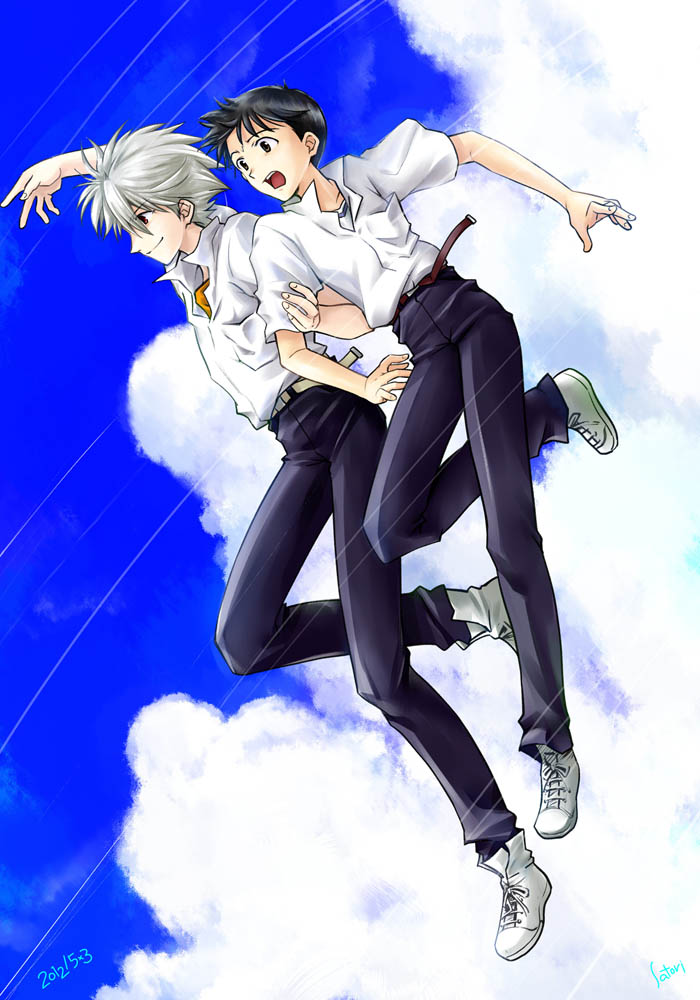 ikari shinji and nagisa kaworu (neon genesis evangelion) drawn by satori_(mari)