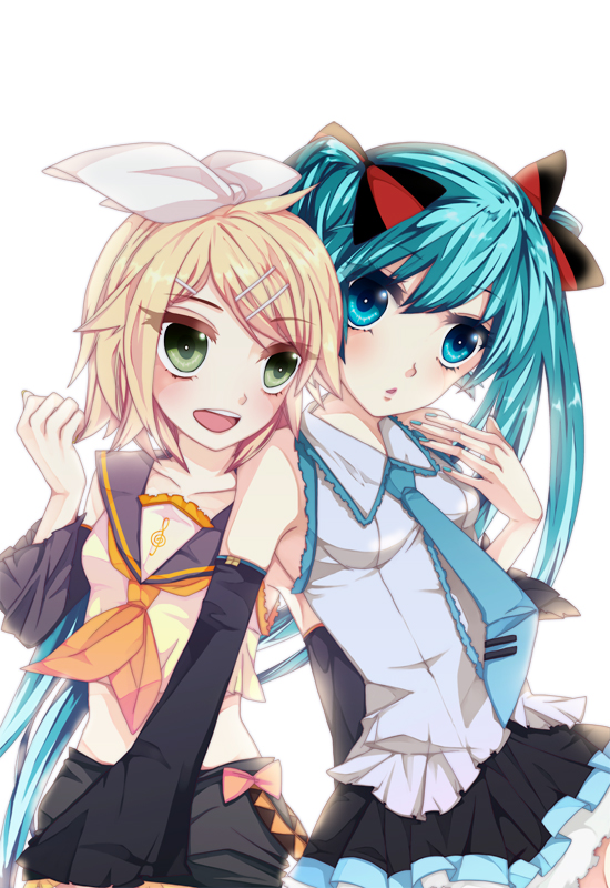 hatsune miku and kagamine rin (vocaloid) drawn by tsukimi_ruku