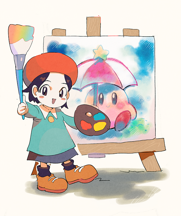 kirby and adeleine (kirby and 1 more) drawn by aoki_(fumomo)