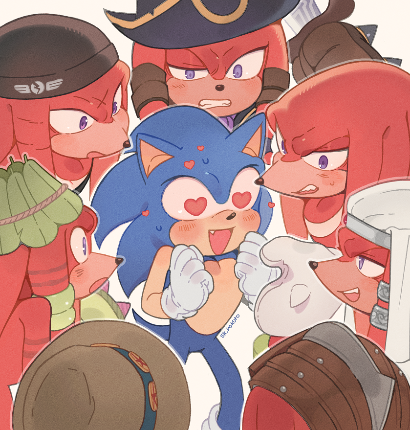 sonic the hedgehog and knuckles the echidna (sonic and 1 more) drawn by sk_rokuro