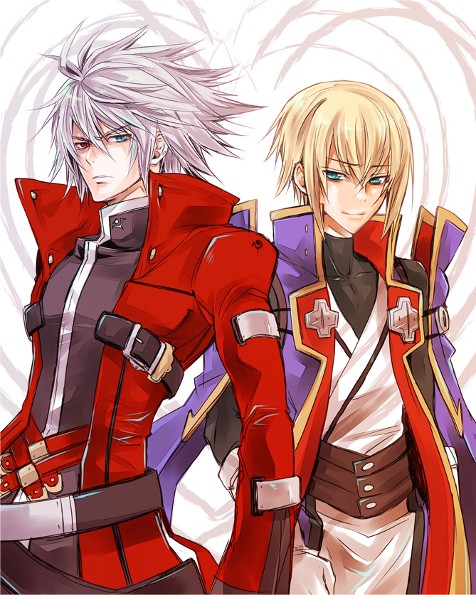 ragna the bloodedge and jin kisaragi (blazblue) drawn by sume