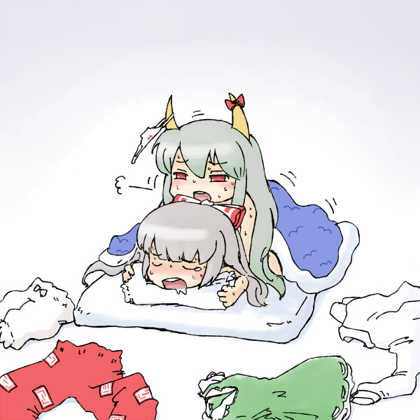 fujiwara no mokou, kamishirasawa keine, and ex-keine (touhou) drawn by rif