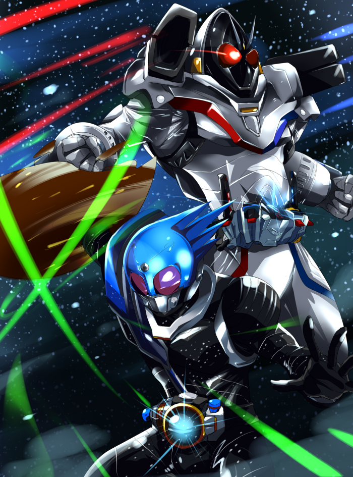 kamen rider fourze and kamen rider meteor (kamen rider and 1 more) drawn by denji_(mugitomato)