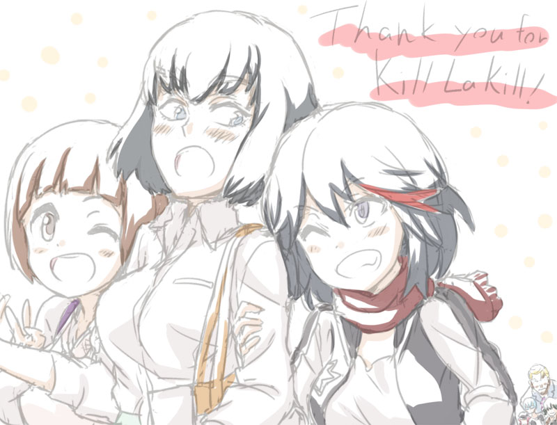 matoi ryuuko, kiryuuin satsuki, mankanshoku mako, jakuzure nonon, gamagoori ira, and 2 more (kill la kill) drawn by engiyoshi
