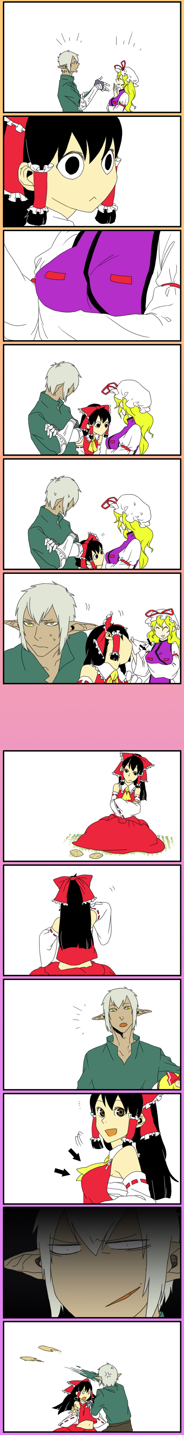 hakurei reimu, yakumo yukari, rumia, and buront (touhou and 3 more) drawn by chakushin_nashi