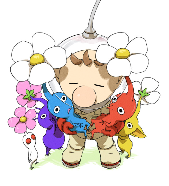red pikmin, olimar, yellow pikmin, blue pikmin, purple pikmin, and 1 more (pikmin) drawn by naru_(wish_field)