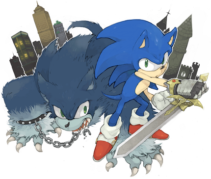 sonic the hedgehog, sonic the werehog, and caliburn (sonic and 3 more) drawn by akusyu