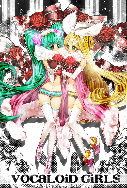 hatsune miku and kagamine rin (vocaloid) drawn by mamaloni