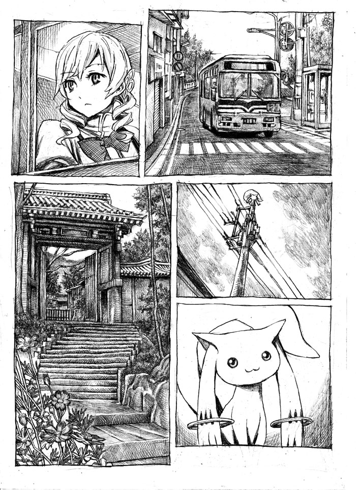 tomoe mami and kyubey (mahou shoujo madoka magica) drawn by nobita_(makoto7060355)