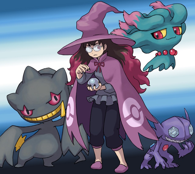 hex maniac, banette, misdreavus, and sableye (pokemon and 2 more) drawn by mijinko_(barabadge)