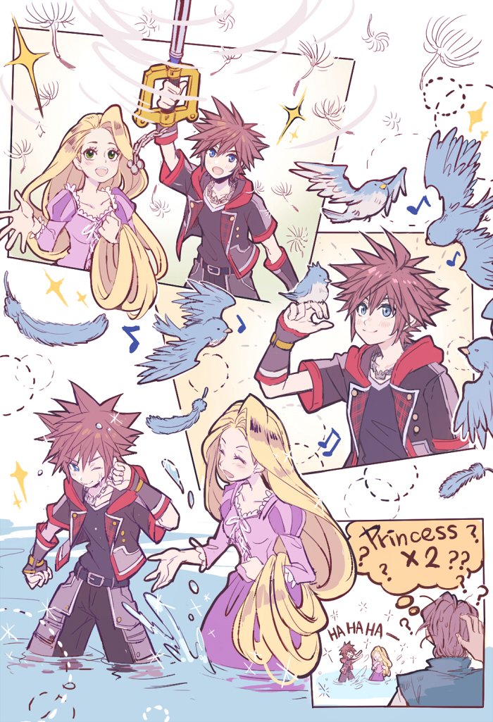 sora, rapunzel, and flynn rider (kingdom hearts and 2 more) drawn by yurichi_(artist)