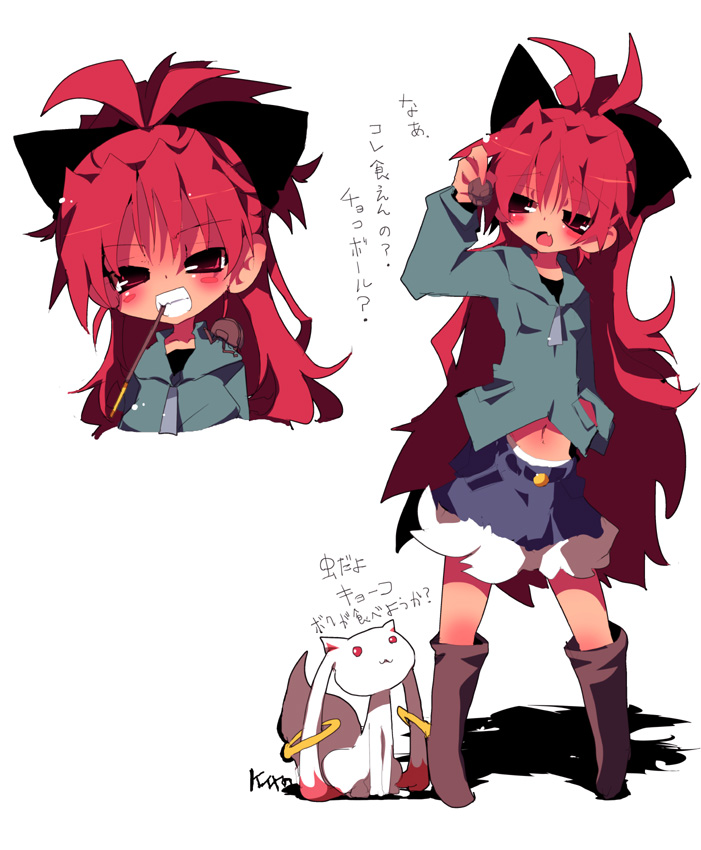 sakura kyoko and kyubey (mahou shoujo madoka magica) drawn by dangomushi