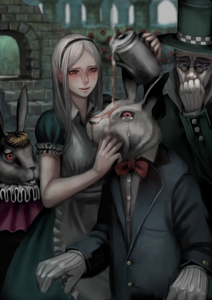 alice, white rabbit, mad hatter, and march hare (alice's adventures in wonderland) drawn by jittsu