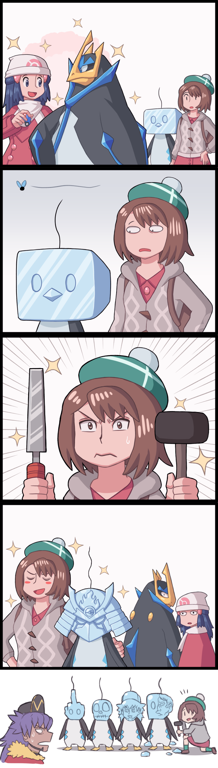 dawn, gloria, leon, empoleon, and eiscue (pokemon and 3 more) drawn by ayyk92