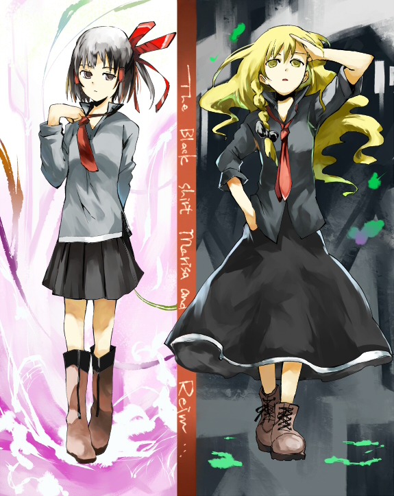 hakurei reimu and kirisame marisa (touhou) drawn by ogawa_maiko