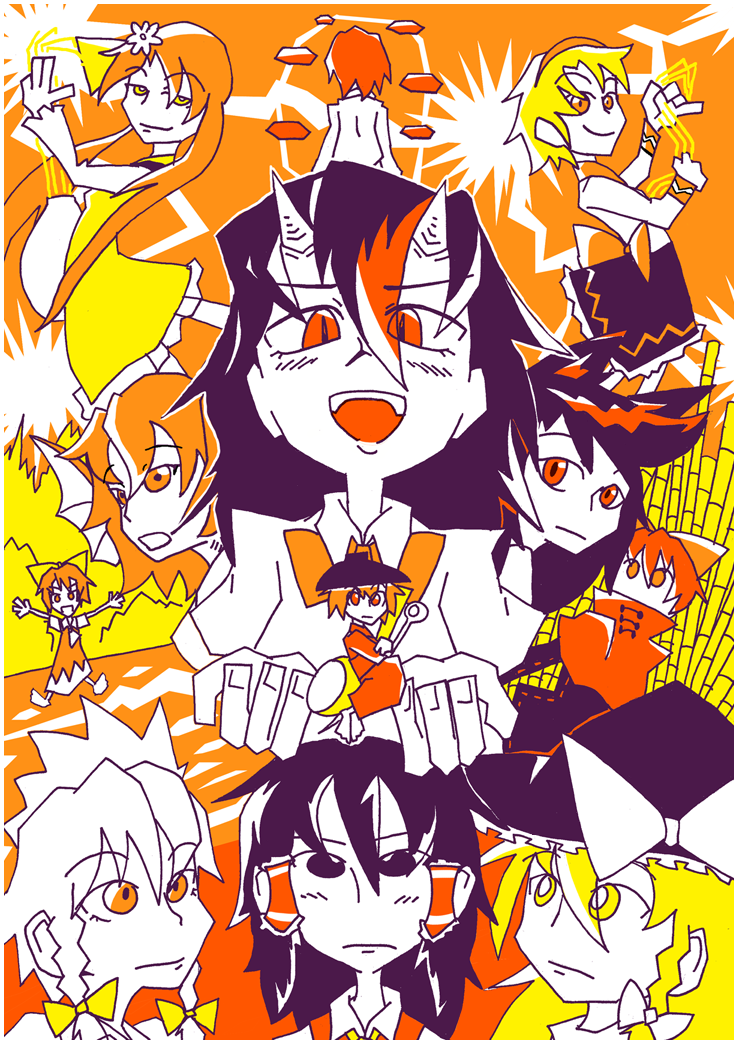 hakurei reimu, kirisame marisa, izayoi sakuya, cirno, imaizumi kagerou, and 7 more (touhou and 1 more) drawn by setz