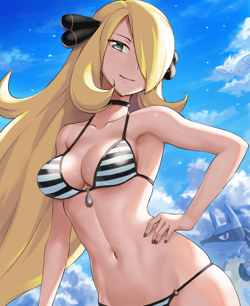 cynthia, lucario, and togekiss (pokemon and 1 more) drawn by hashi