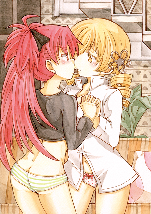 sakura kyoko and tomoe mami (mahou shoujo madoka magica) drawn by takeshisu