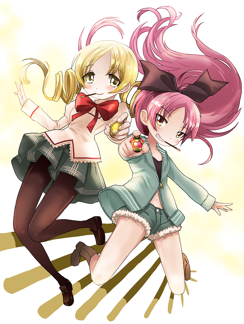 sakura kyoko and tomoe mami (mahou shoujo madoka magica) drawn by kanipanda