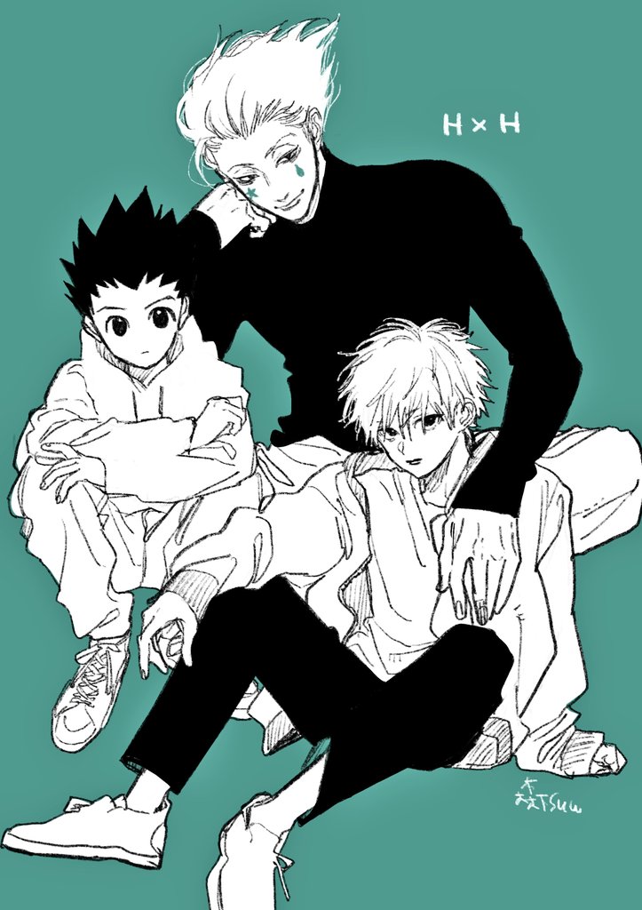 killua zoldyck, gon freecss, and hisoka morow (hunter x hunter) drawn by morisita_suu