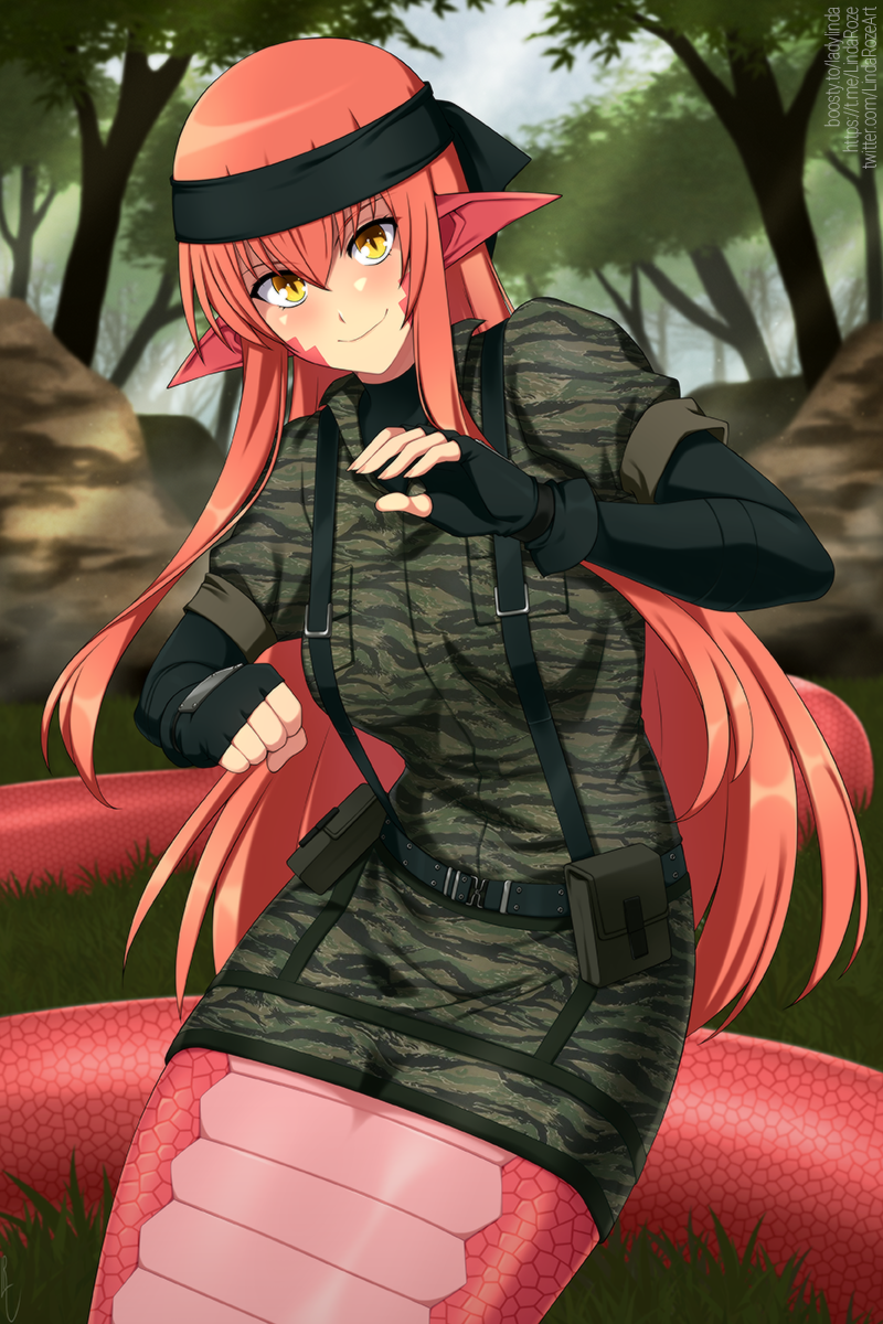 miia and naked snake (monster musume no iru nichijou and 2 more) drawn by lindaroze
