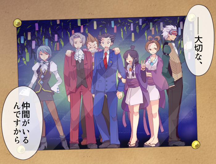 phoenix wright, miles edgeworth, maya fey, franziska von karma, mia fey, and 3 more (ace attorney and 1 more) drawn by kisaki_nana