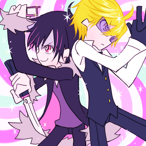 orihara izaya and heiwajima shizuo (panty & stocking with garterbelt and 1 more) drawn by kaduki-amano