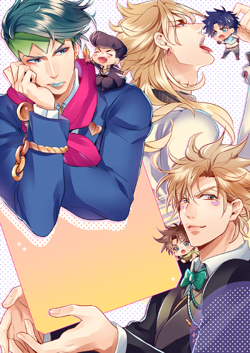 joseph joestar, dio brando, caesar anthonio zeppeli, jonathan joestar, higashikata josuke, and 1 more (jojo no kimyou na bouken and 4 more) drawn by lovehammer