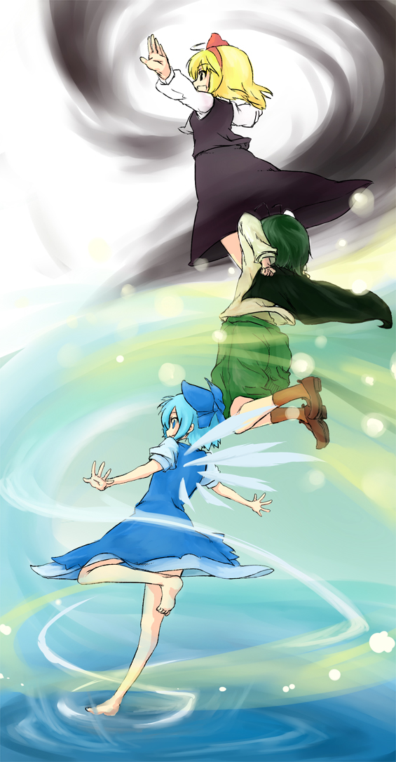 cirno, rumia, and wriggle nightbug (touhou) drawn by tsukino