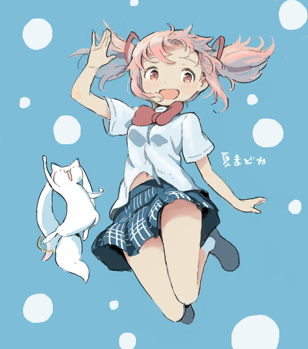 kaname madoka and kyubey (mahou shoujo madoka magica) drawn by nao-08